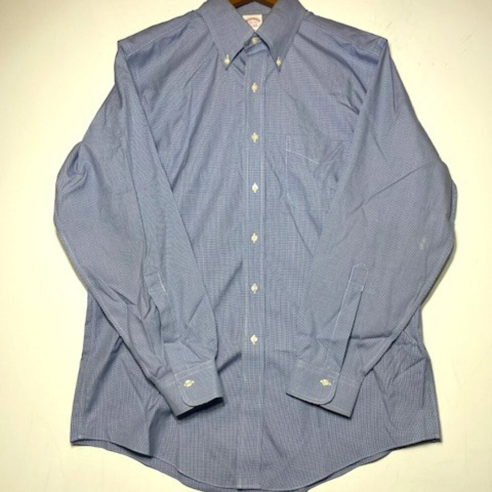 Brooks Brothers White Blue Plaid‎ Long Sleeve Button Front Shirt Sz 15.5 - 33